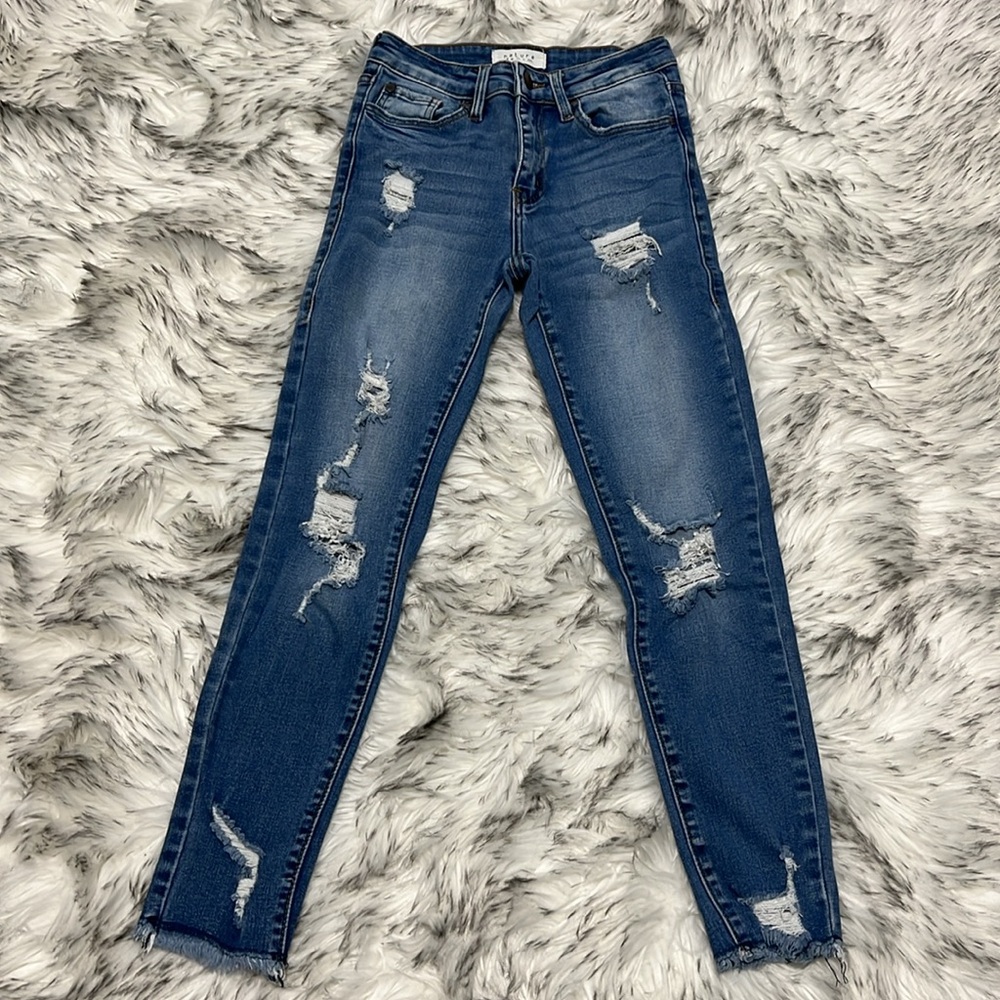 Pre-loved Nature Denim Distressed Frayed Skinny Ankle Jeans 24 Waist